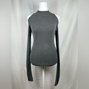 GBTSO Grey Ribbed Cold Shoulder Sweater Small Thumb Holes High Neck